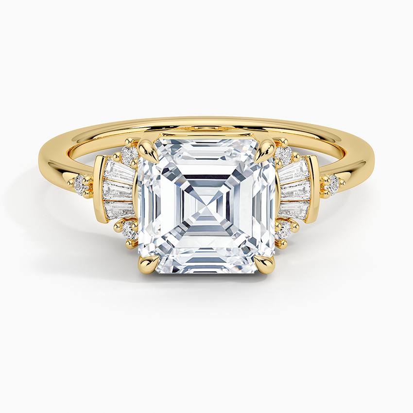 Asscher Cut Diamond Ring with Baguette and Round Accents