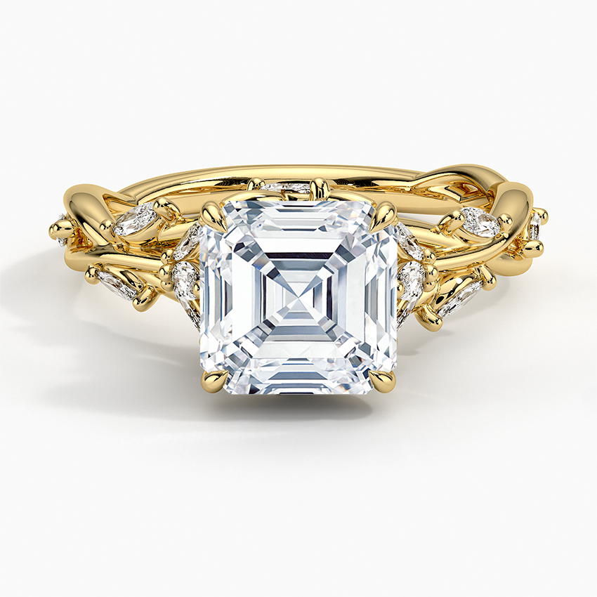 Asscher Diamond Ring with Marquise and Floral Accents
