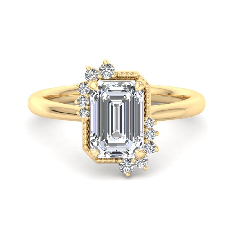 Emerald-Cut Halo Ring with Milgrain Detail