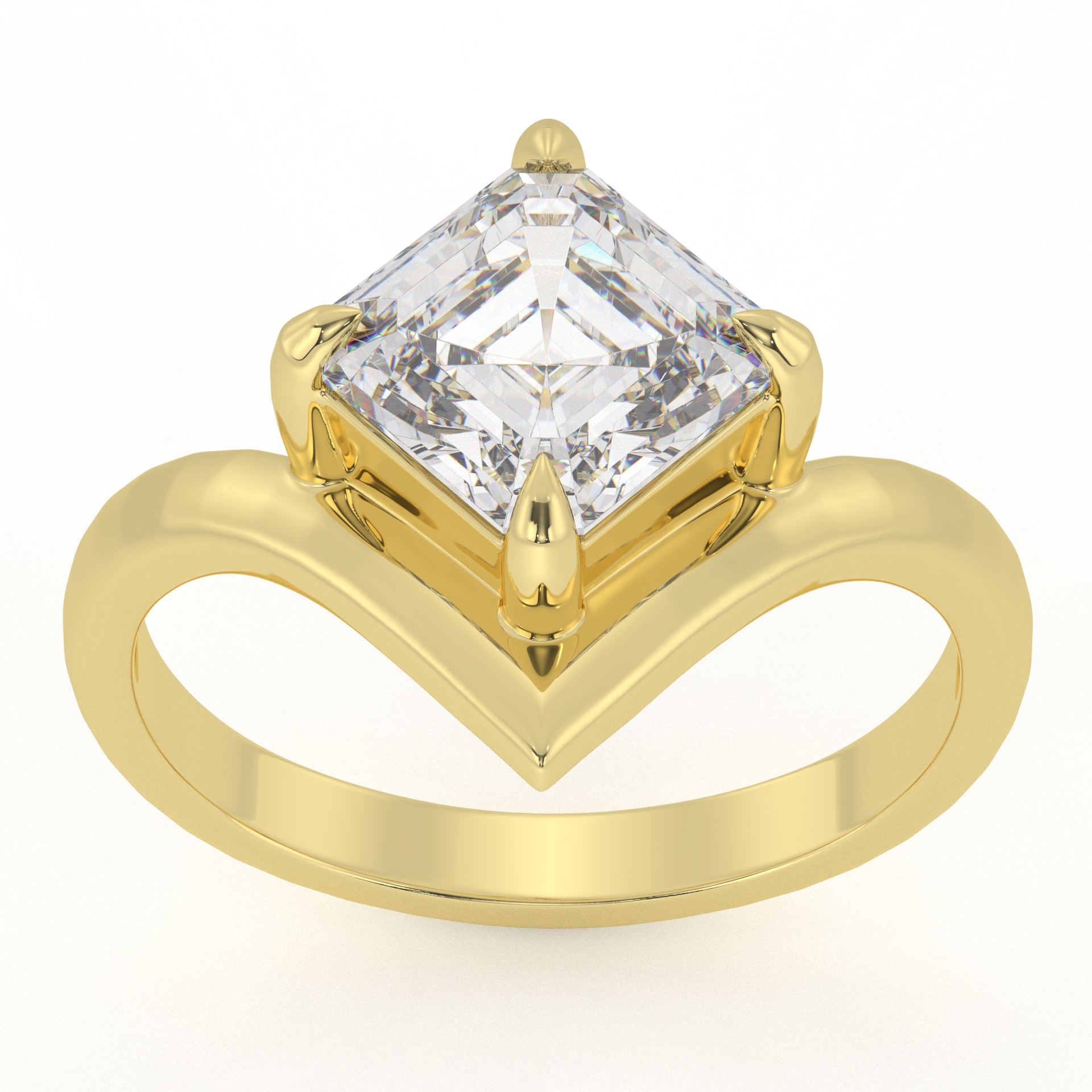Asscher Diamond Solitaire with High-Polish V-Band