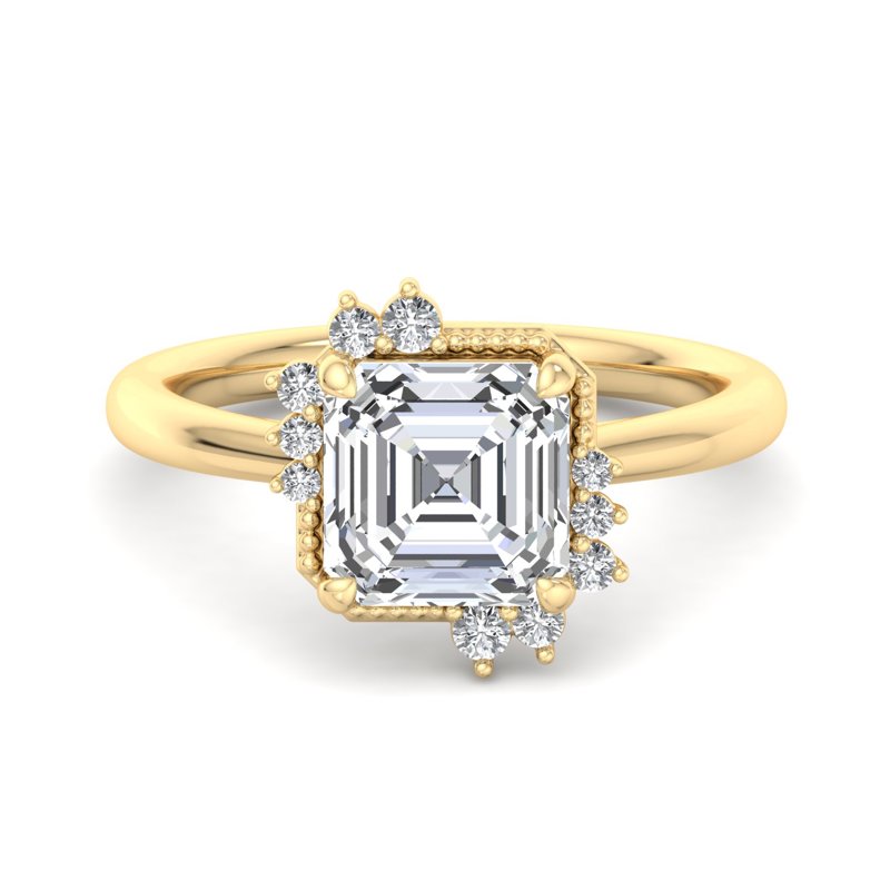 Asscher Solitaire with Mixed-Size Round Diamond Cluster