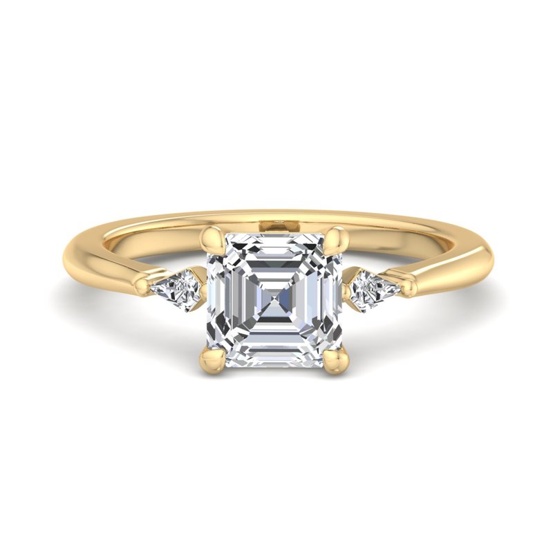 Asscher Diamond Ring with Two Kite-Shaped Diamond Side Stones
