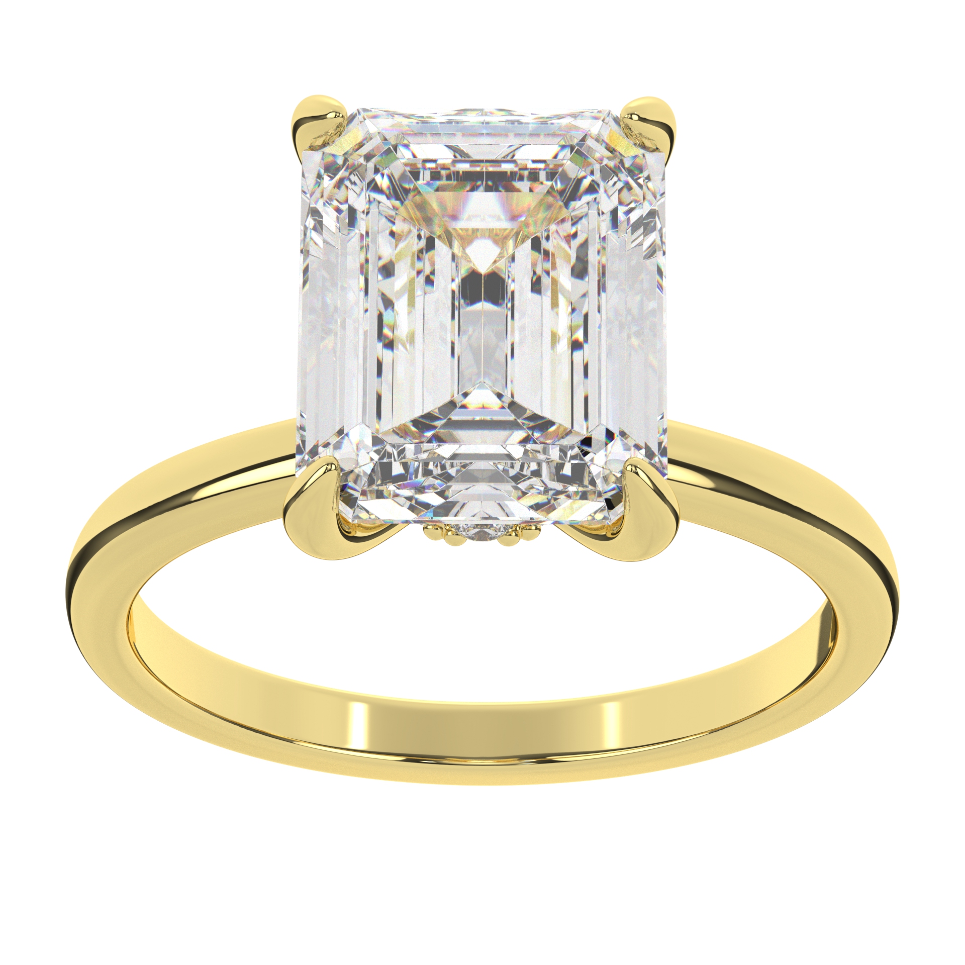 Emerald Diamond Solitaire with Pave Bridge Accents