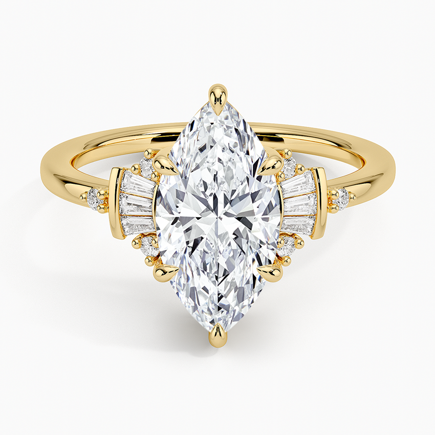 Marquise-Cut Diamond Ring with Baguette and Round Accents