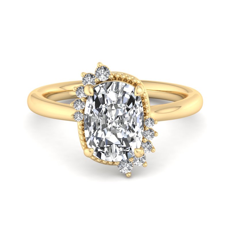 Elongated Cushion-Cut Diamond Sunburst Halo Ring
