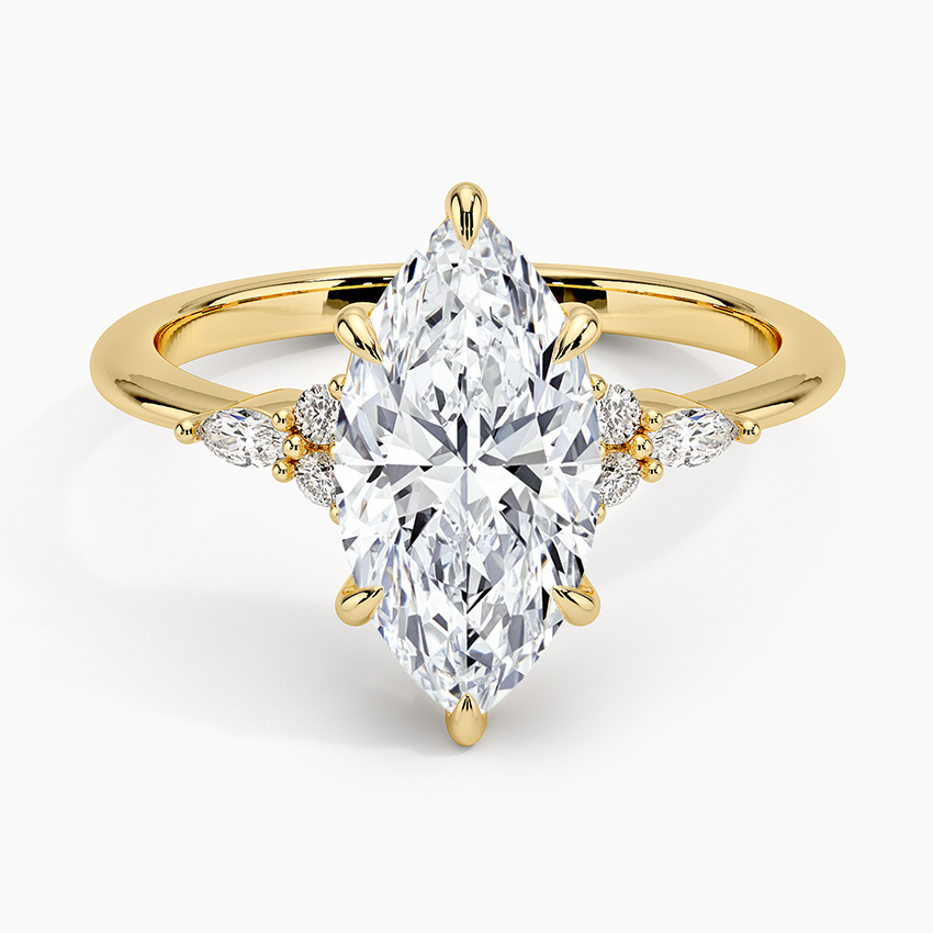 Marquise-Cut Diamond Solitaire with Floral Cluster Accent