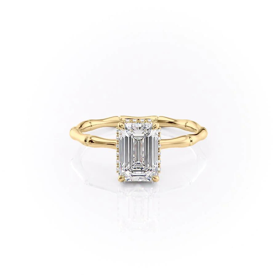 Emerald-Cut Diamond Solitaire with Bamboo Pave Band