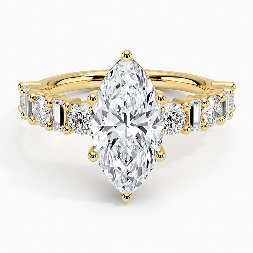 Marquise Diamond Ring with Baguette and Round Accents