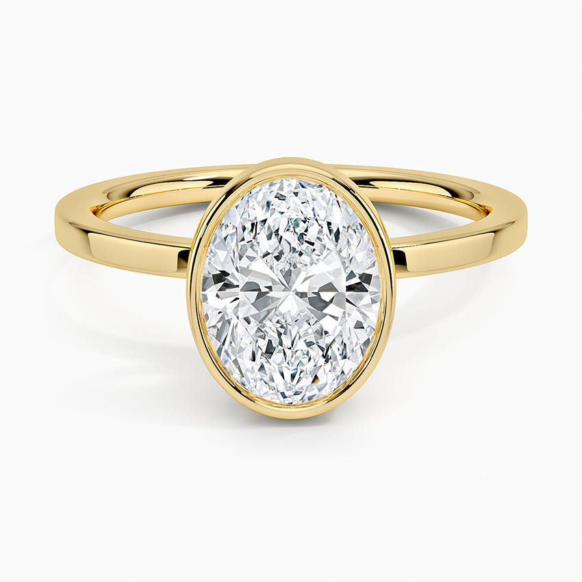 Beautiful Plain Band With Bezel Style Oval Solitaire Diamond Ring For Women