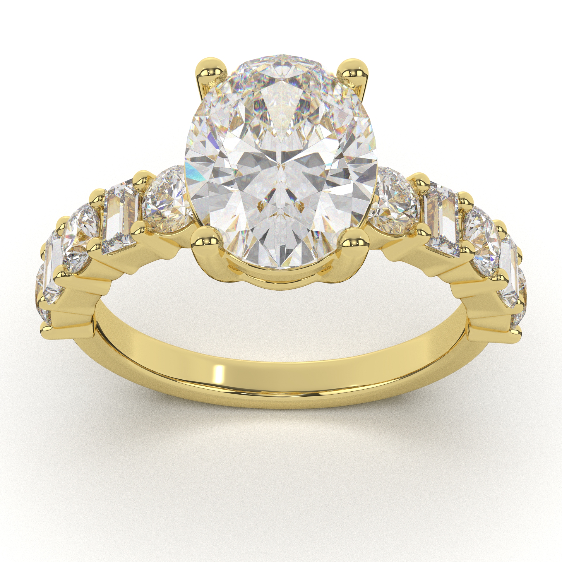 Unique Half Eternity Band With Oval Prong Setting Diamond Engagement Ring For women