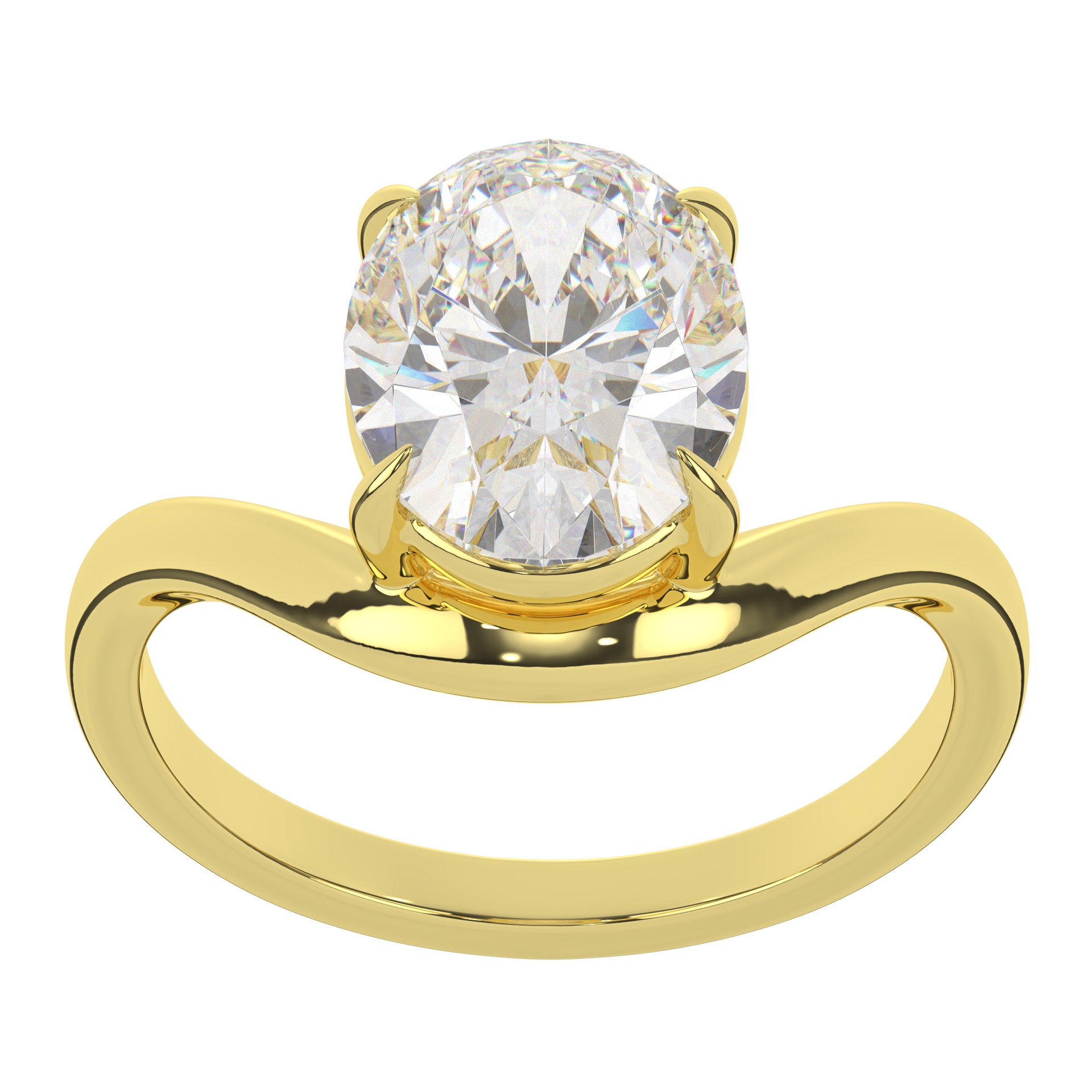 Classical Unique Plain Band with Oval Solitaire Diamond Proposal Ring For Women
