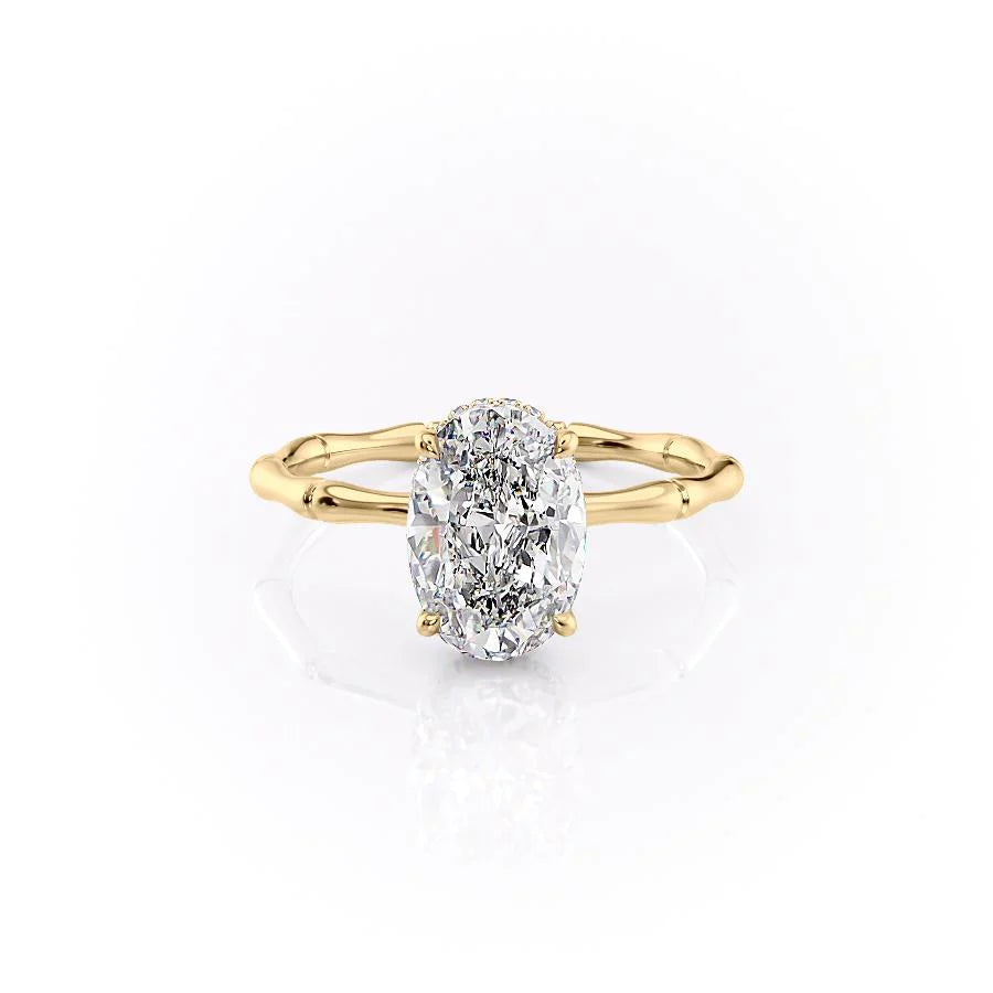 Stylish Unique Band With Oval Cut Diamond Pave Style Diamond Proposal Ring For Women
