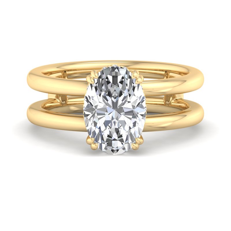 Double Plain Band Moissanite Oval Cut Diamond Proposal Ring For Women