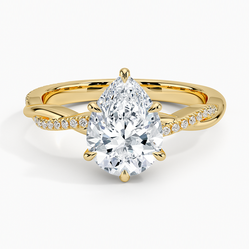 Unique Twisted Band With Pear Cut Prong Setting Solitaire Diamond Ring For Women