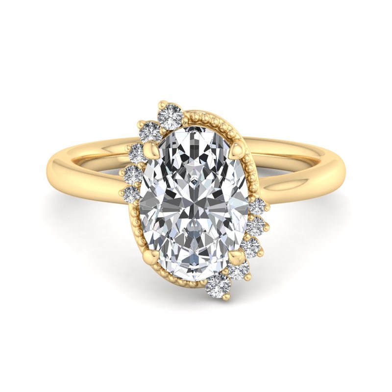 Unique Design Oval Moissanite Diamond With Plain Band Engagement Ring For Women