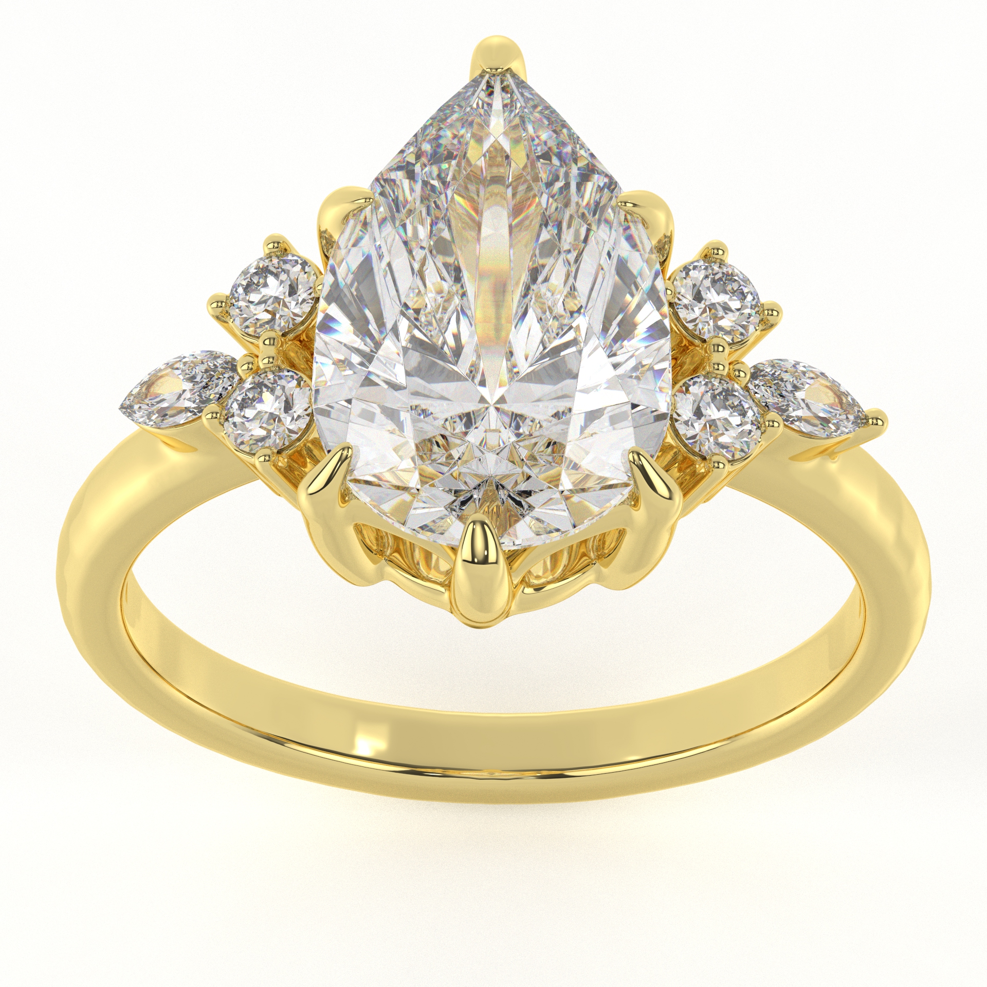 Unique Plain Band Moissanite Pear With prong Setting Diamond Wedding Ring For Women