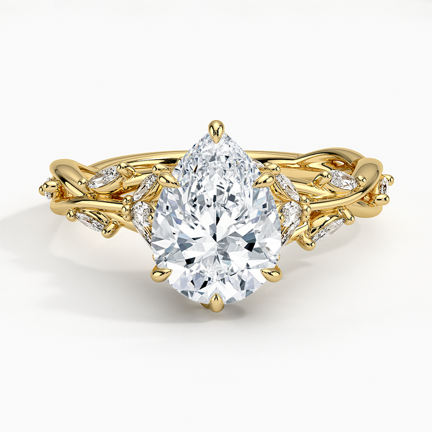 Stylish Leaf Twisted Band With Pear Moissanite Diamond Wedding Ring For Women