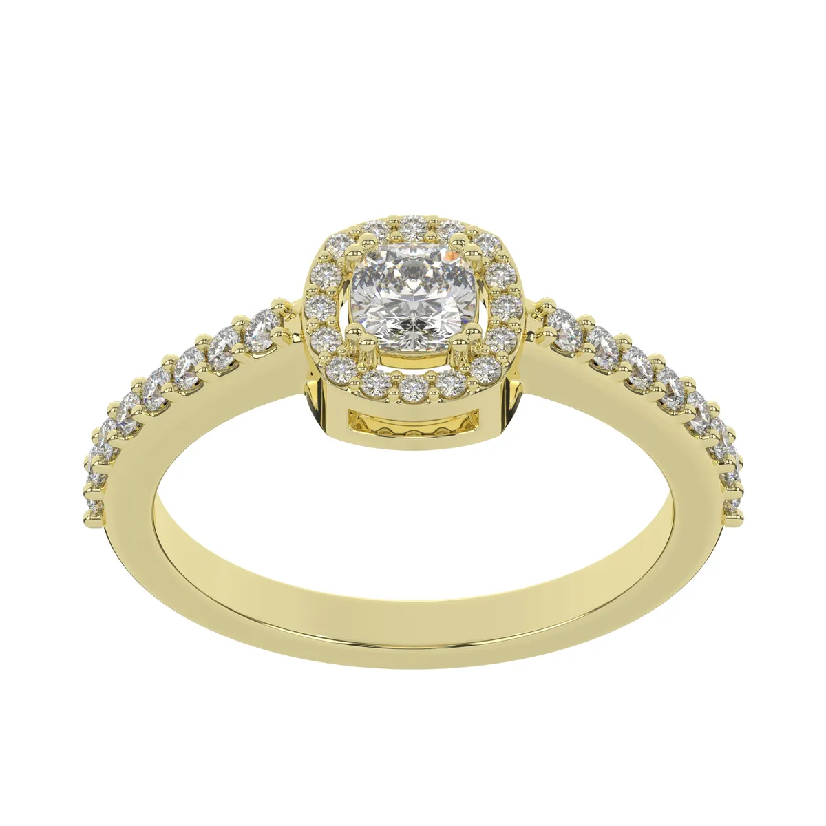Split-Shank Pavé Diamond Cushion Halo Engagement Ring and Band