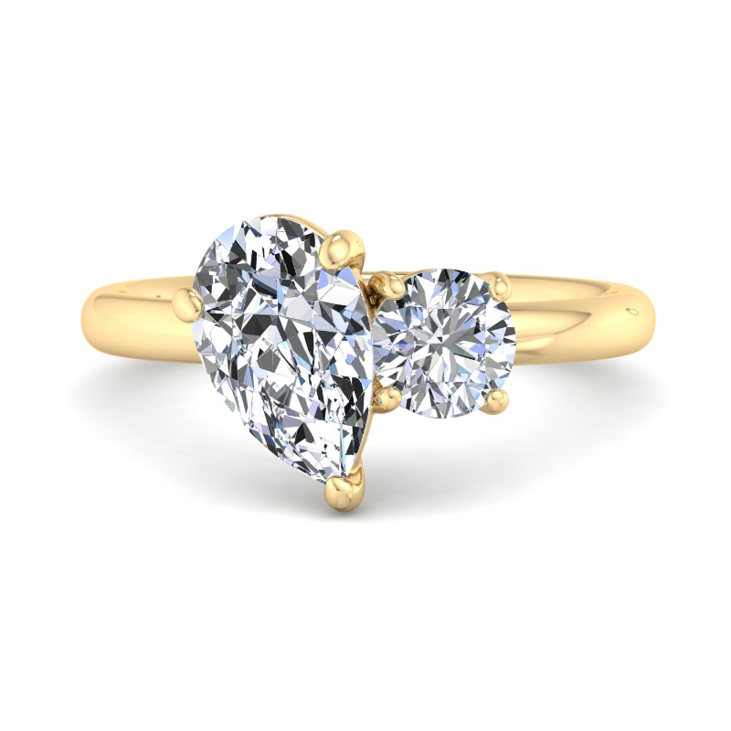 Fancy Two Stone Moissanite Pear And Round With Pave Style Diamond Engagement Ring For Women