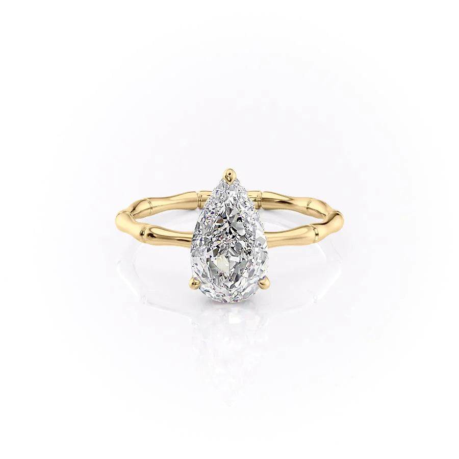 Moissanite Hidden Halo Pear Cut Prong Setting With Unique Band Diamond Engagement Ring For Women