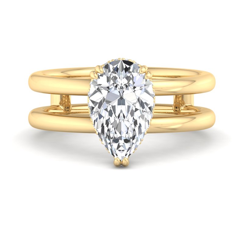 Double Band Moissanite Hidden Halo Pear Solitaire Diamond Engagement Ring For Women