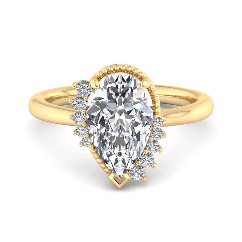 Unique Style Moissanite Pear With Plain Band Diamond Proposal Ring For Women