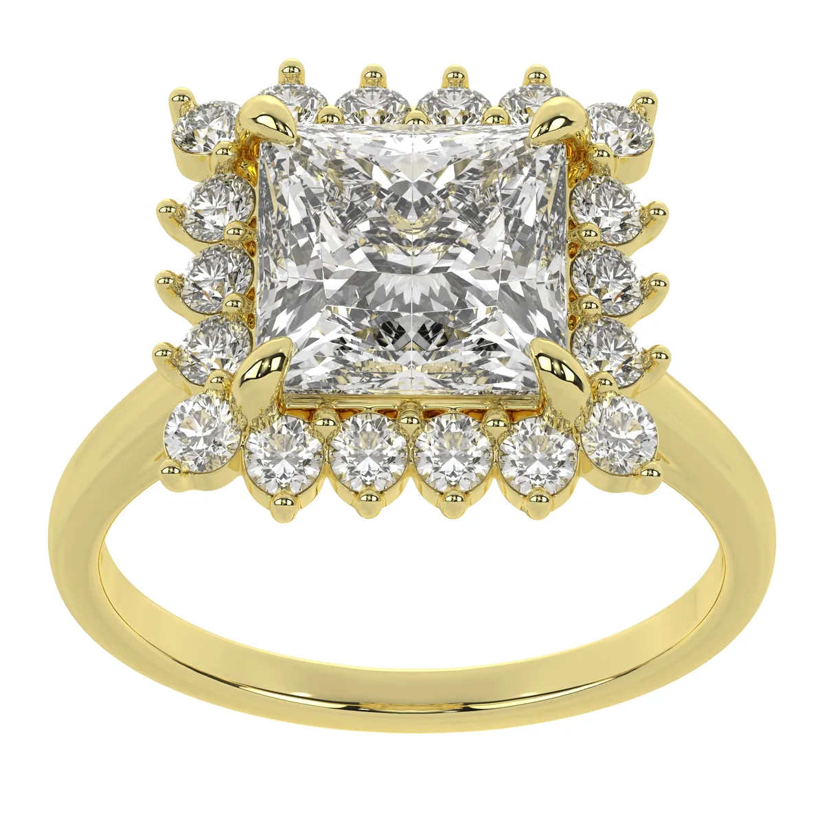 Plain Style Band Moissanite Halo Princess Solitaire Diamond Engagement Ring For Women