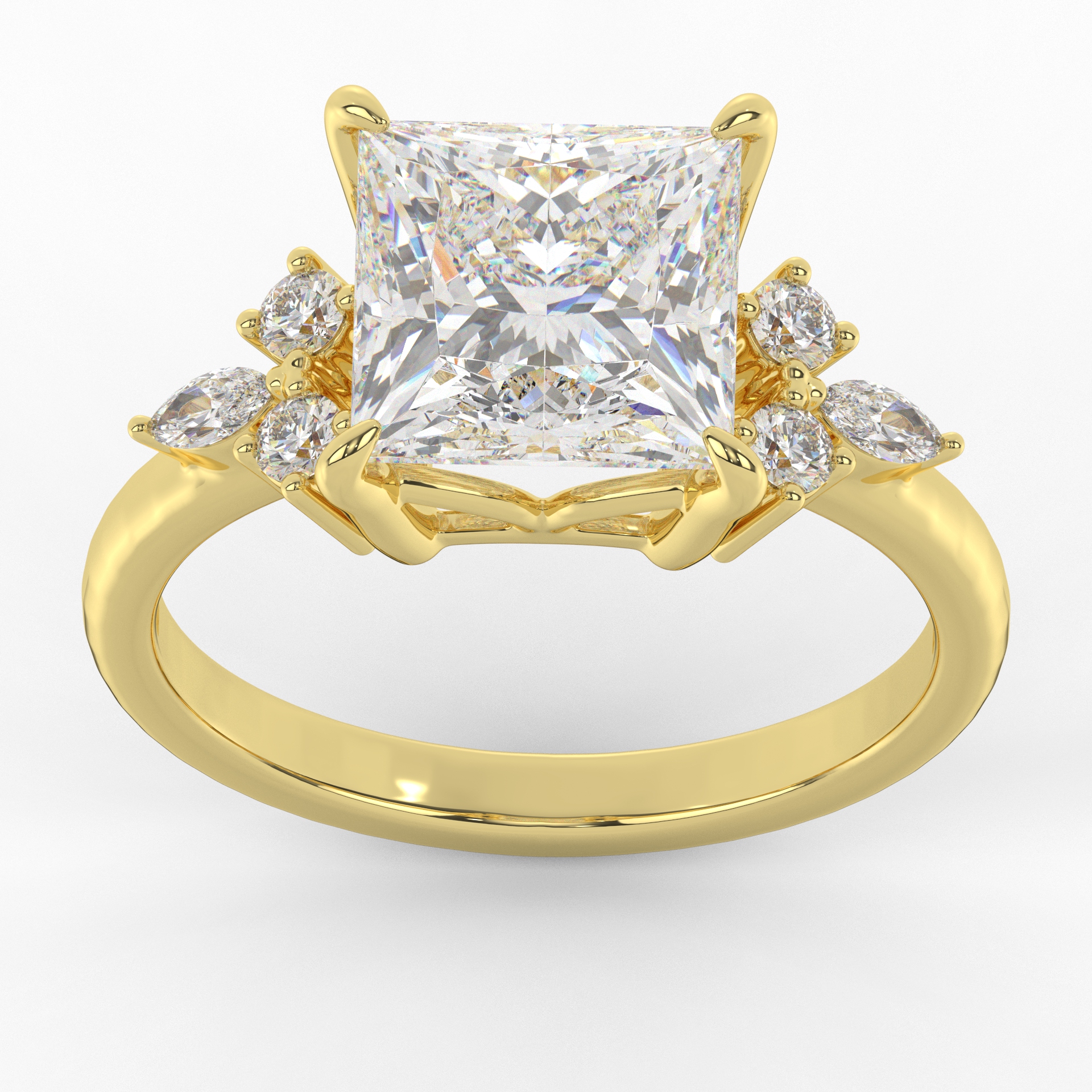 Beautiful Princess Cut Diamond Ring With Pave Style Engagement Ring For Women