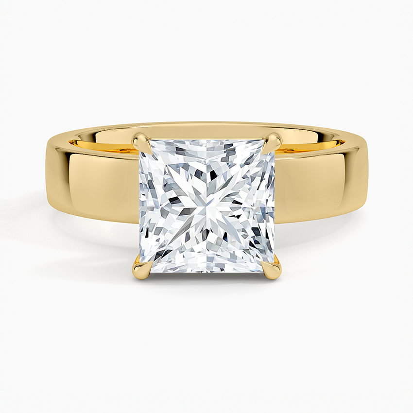 Simple Plain Band Moissanite Princess Diamond With Pave Style Engagement Ring For Women