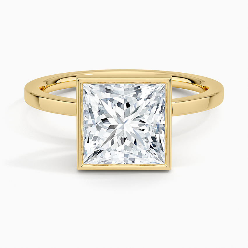 Simple Unique Moissanite Princess Diamond With Bezel Style Engagement Ring For Women