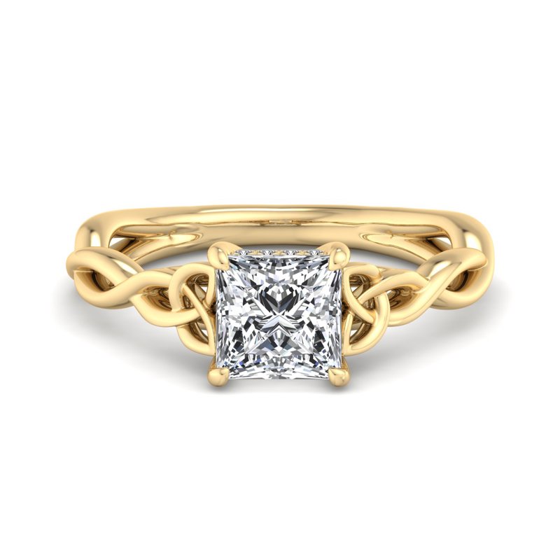 Unique Twisted Style Band Moissanite Princess Cut Solitaire Diamond Engagement Ring For Women