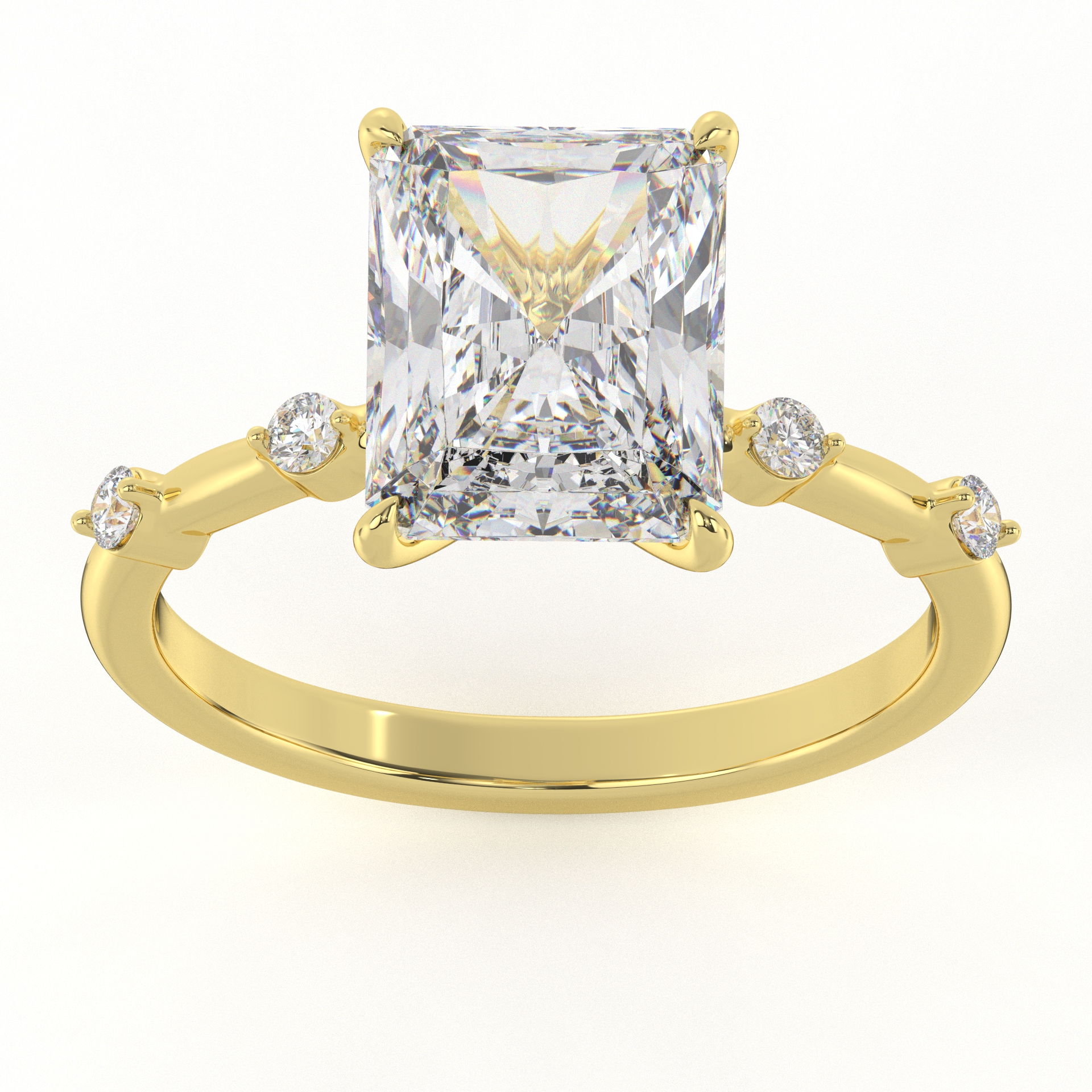 Unique Moissanite Radiant Cut With Side Round Cut Diamond Engagement Ring For Women