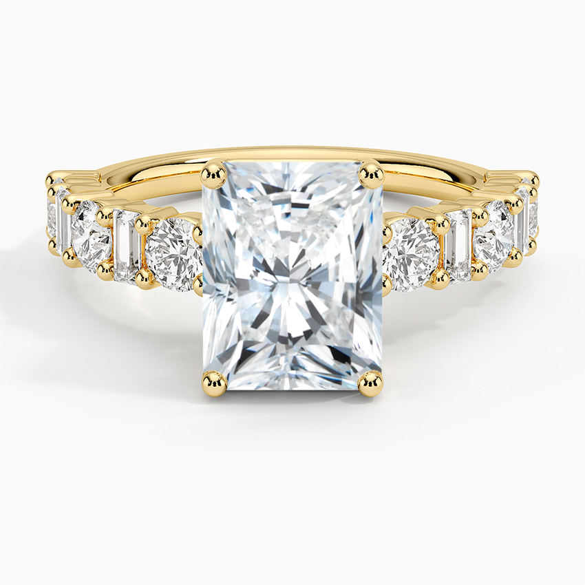 Moissanite Radiant Cut With Side Round Brilliant Cut Diamond Engagement Ring For Women