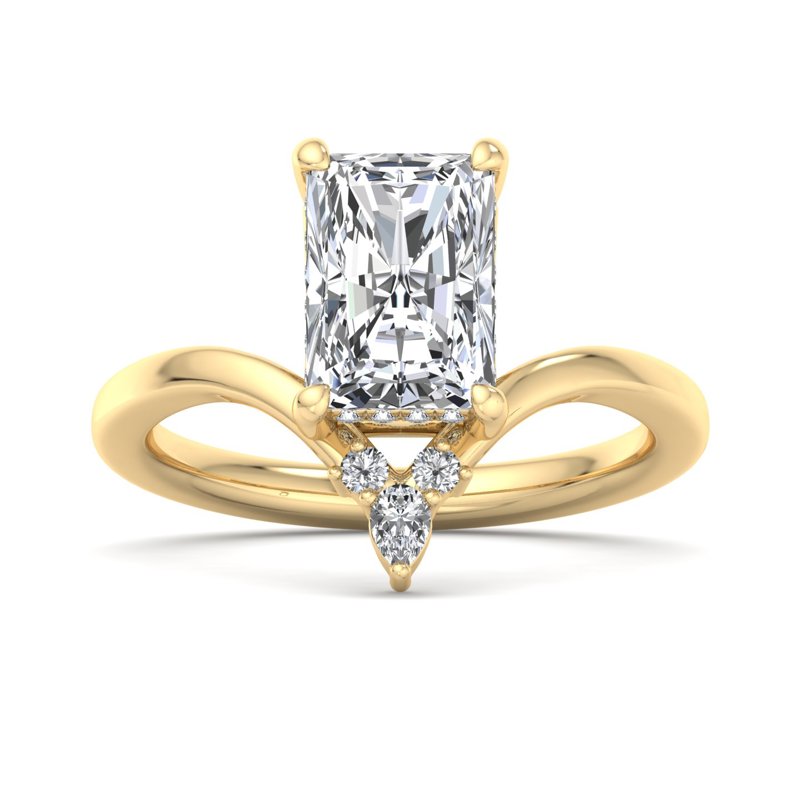Fancy Unique Band Style Hide Halo Moissanite Radiant Cut Diamond Engagement Ring For Women