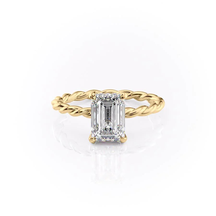 Unique Fancy Style Twisted Band Moissanite Emerald Cut Solitaire Diamond Proposal Ring For Women