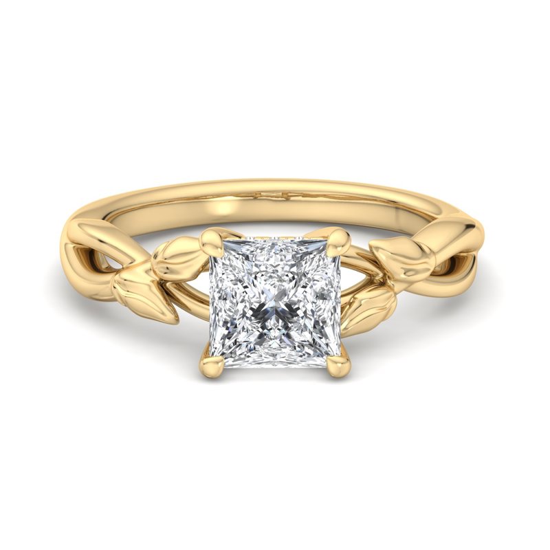 Princess Diamond Leaf Accent Solitaire Ring