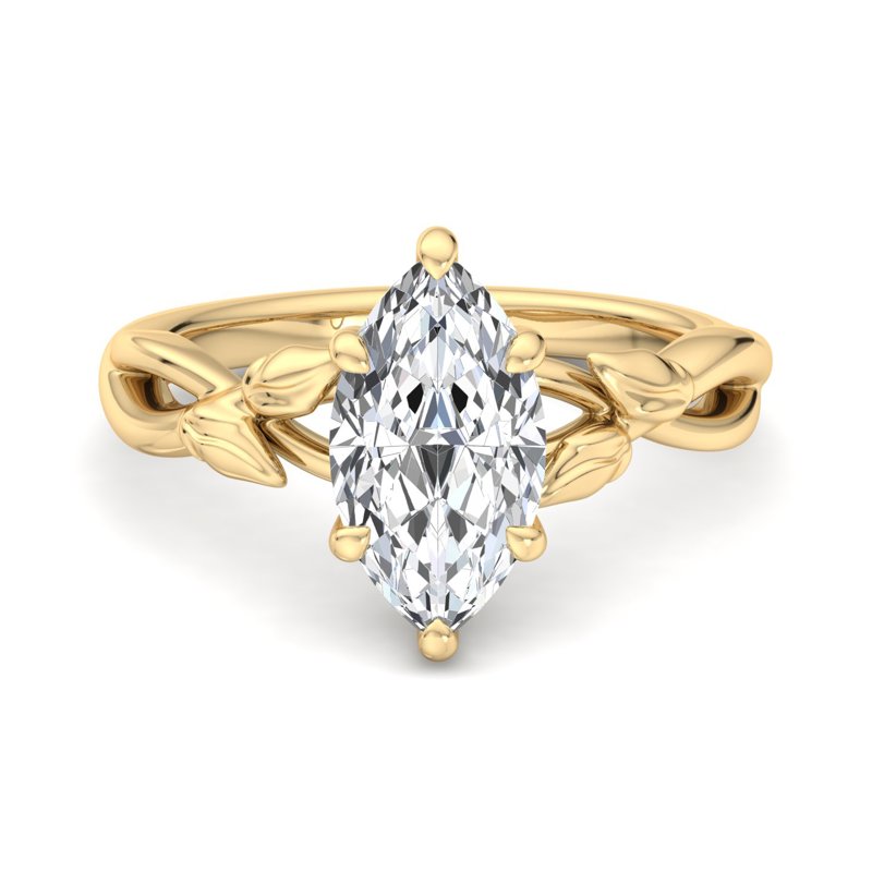 Golden Marquise Solitaire Leaf Band Ring