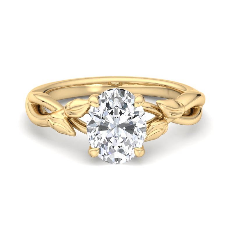 Oval Solitaire Leaf Accent Ring