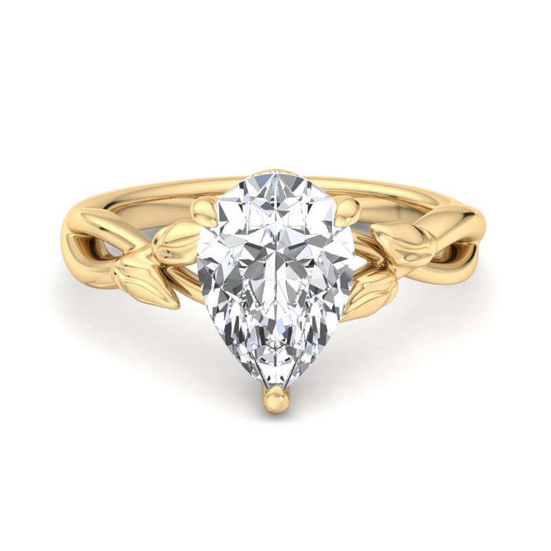 Pear Cut Solitaire with Entwined Leaf Band