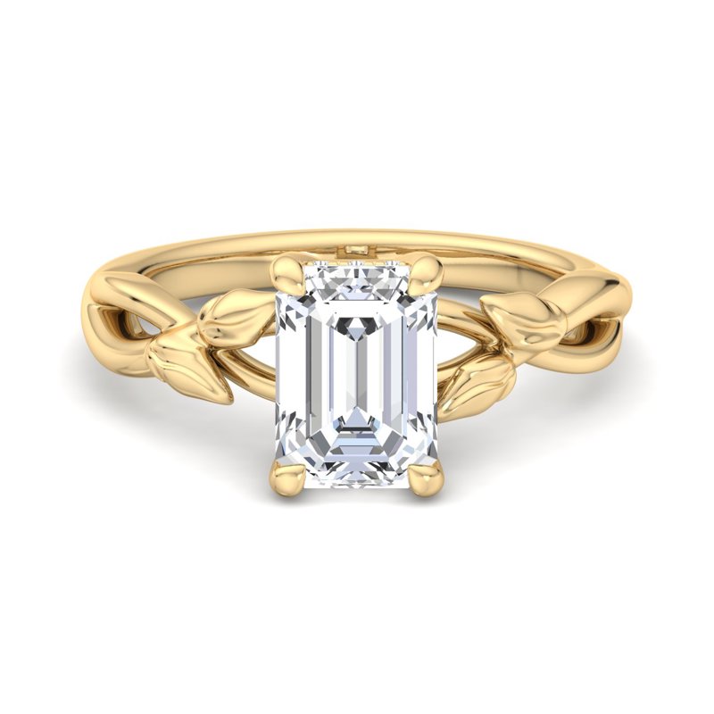 Emerald Cut Solitaire with Entwined Leaf Band