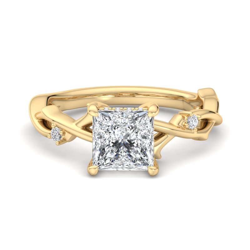 Princess Cut Solitaire with Diamond Accent Vine Band