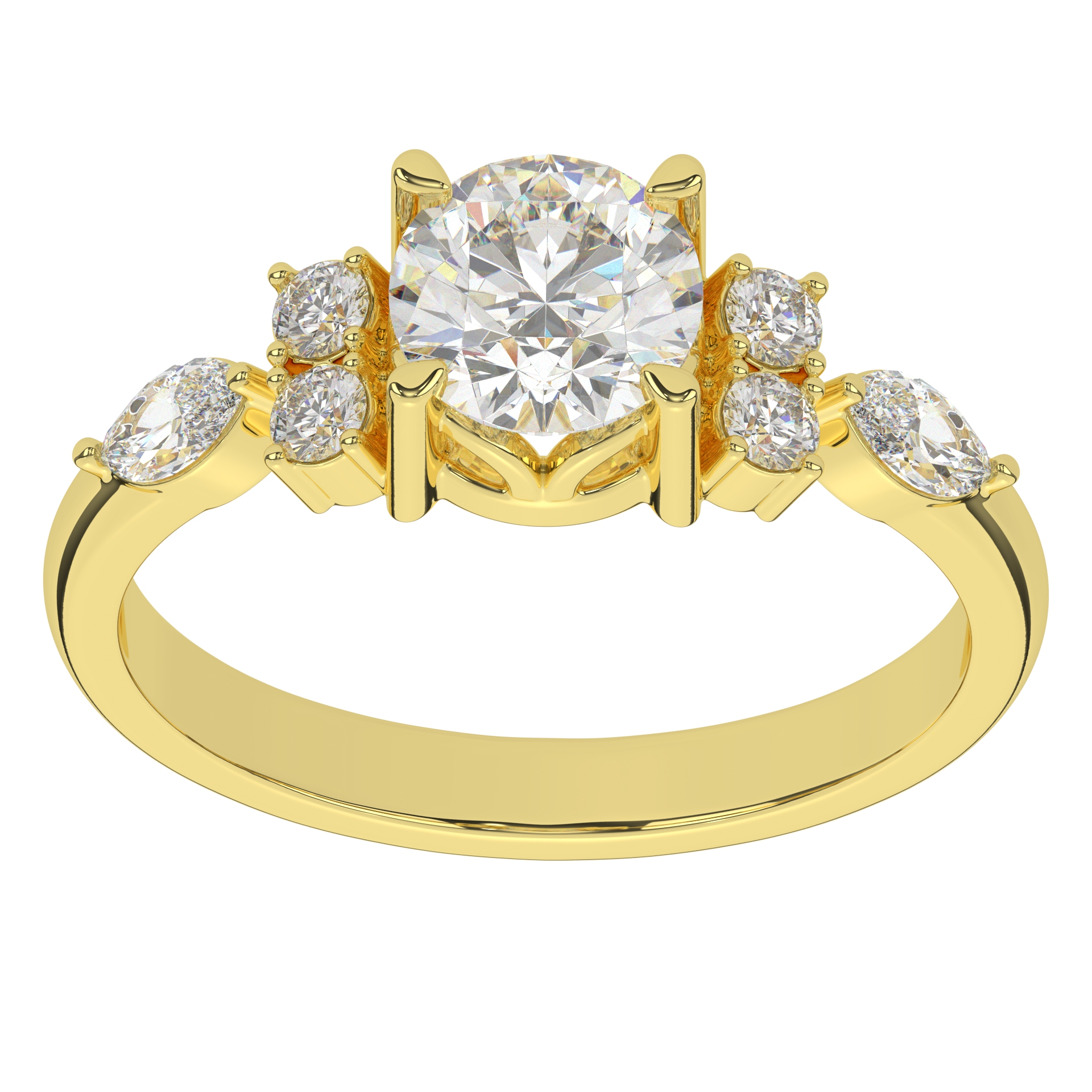 Round with Marquise Side Stone Ring