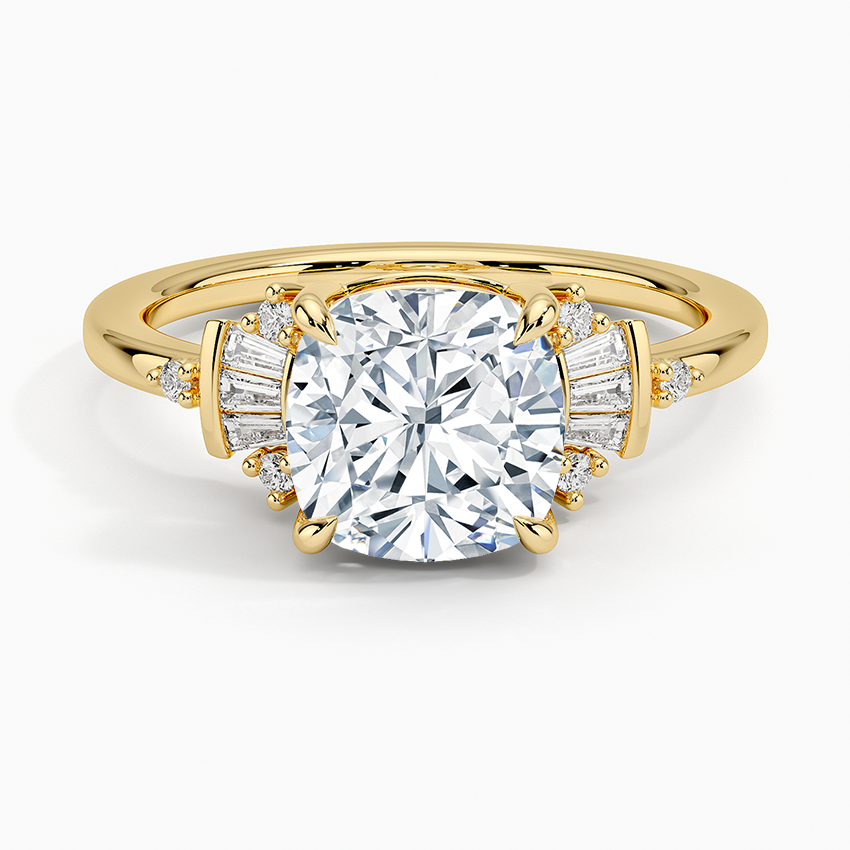 Cushion with Baguette Side Stones Ring