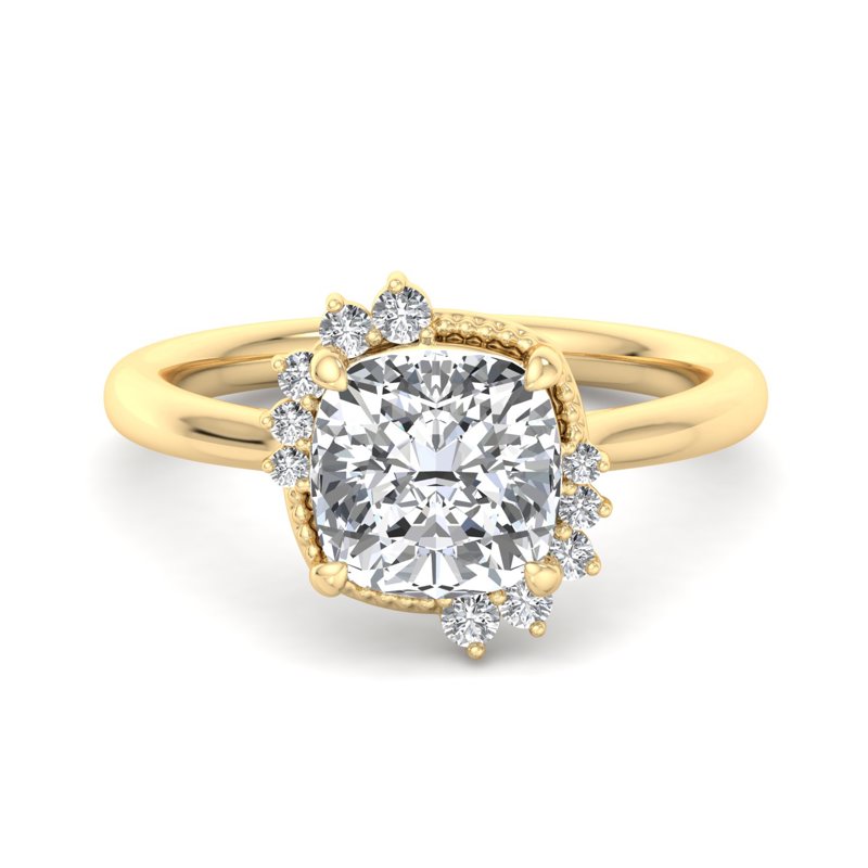 Vintage Beaded Halo Cushion Ring