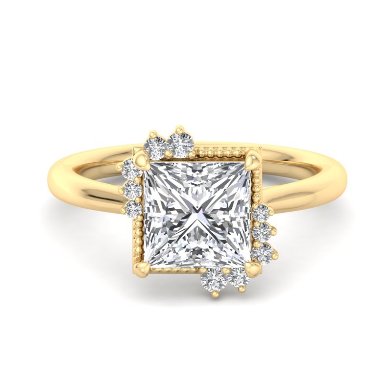 Fancy Unique Style Moissanite Princess Cut Solitaire Diamond Engagement Ring For Women