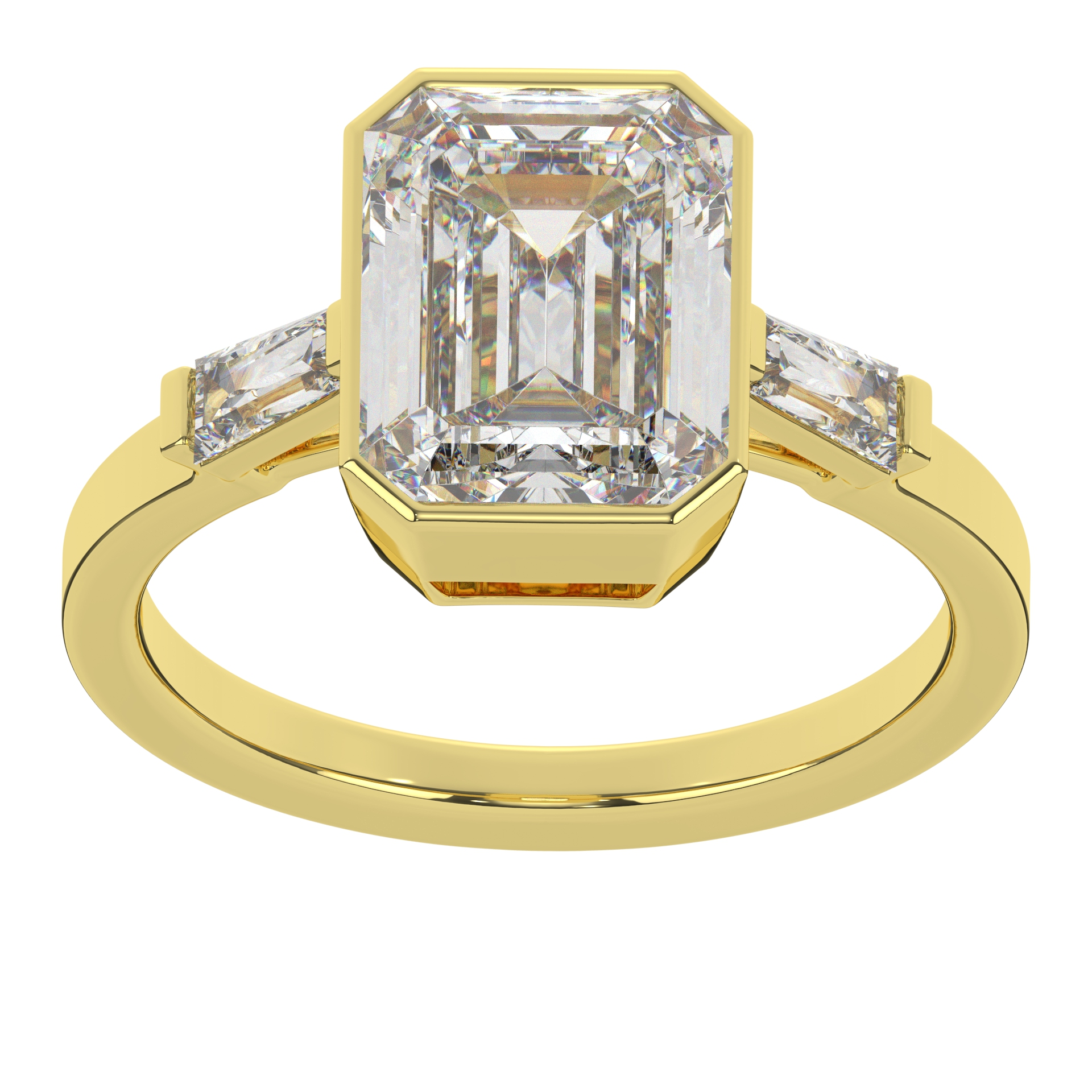 Unique Moissanite Emerald Cut With Bezel Style Diamond Wedding Ring For Women