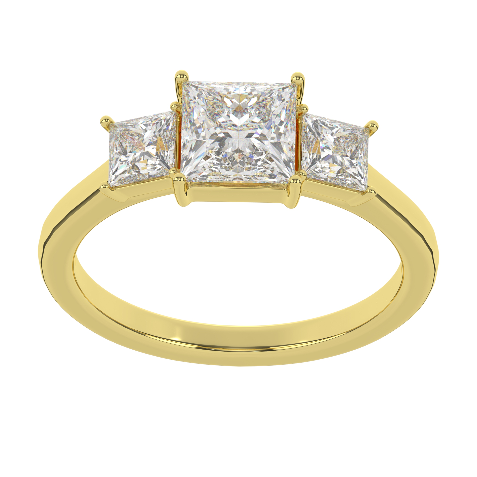 Pave Style Three Stone Moissanite Princess Cut Diamond Engagement Ring For Women