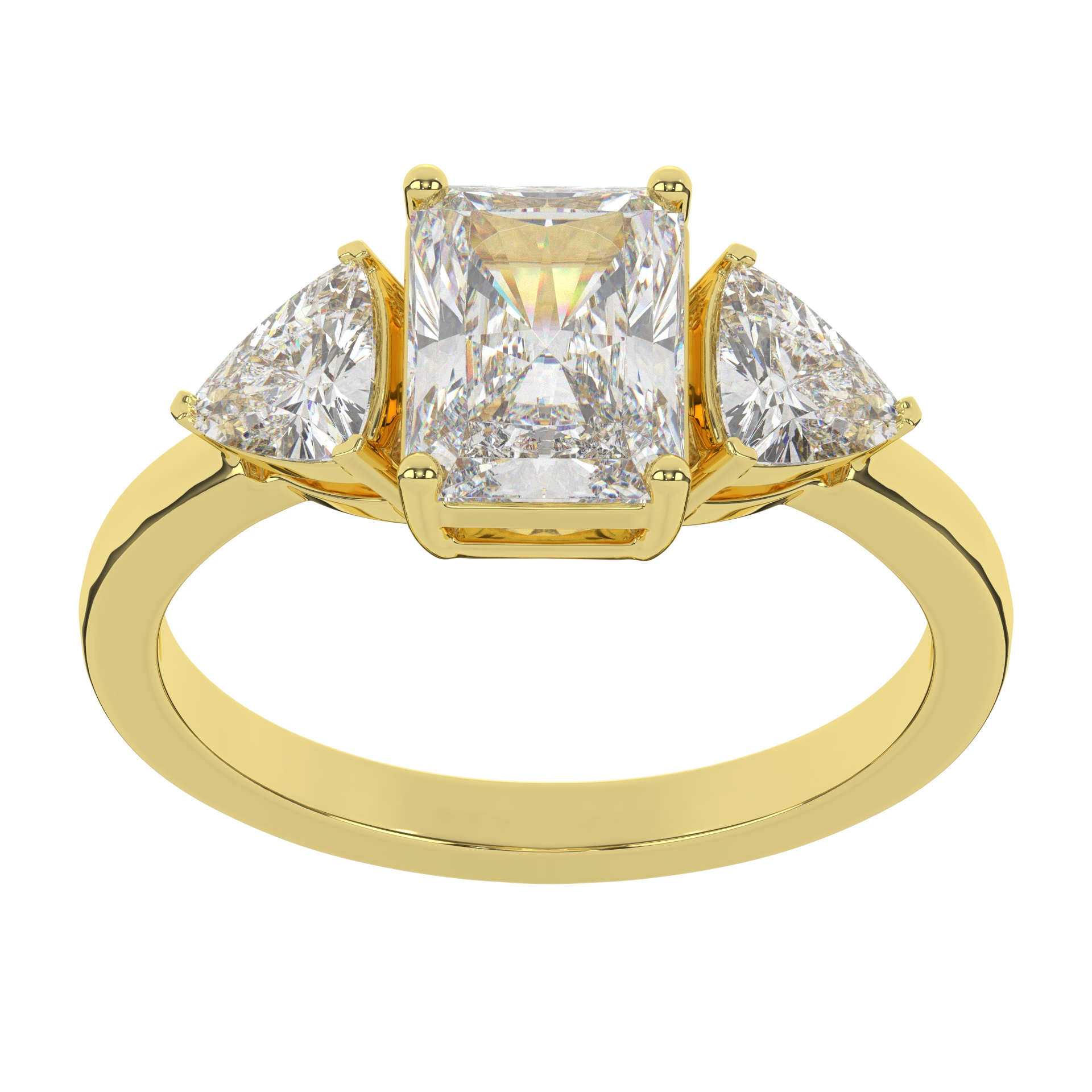 Pave Style Three Stone Moissanite Radiant With Side Trilliant Cut Diamond Engagement Ring  For Women