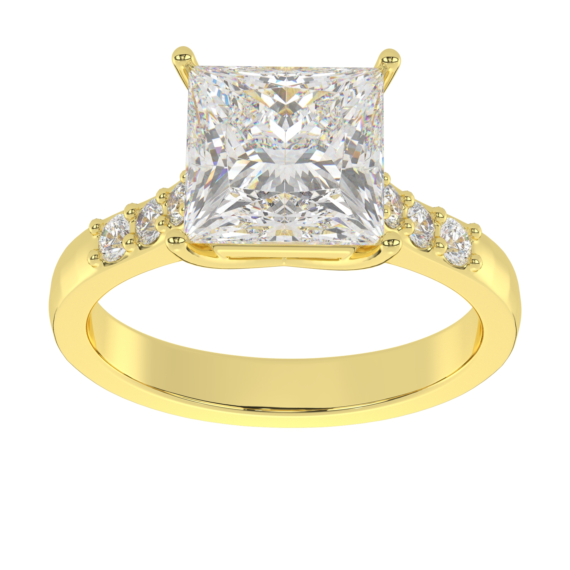 Pave Style Moissanite Princess Cut With Side Round Diamond Engagement Ring For Women
