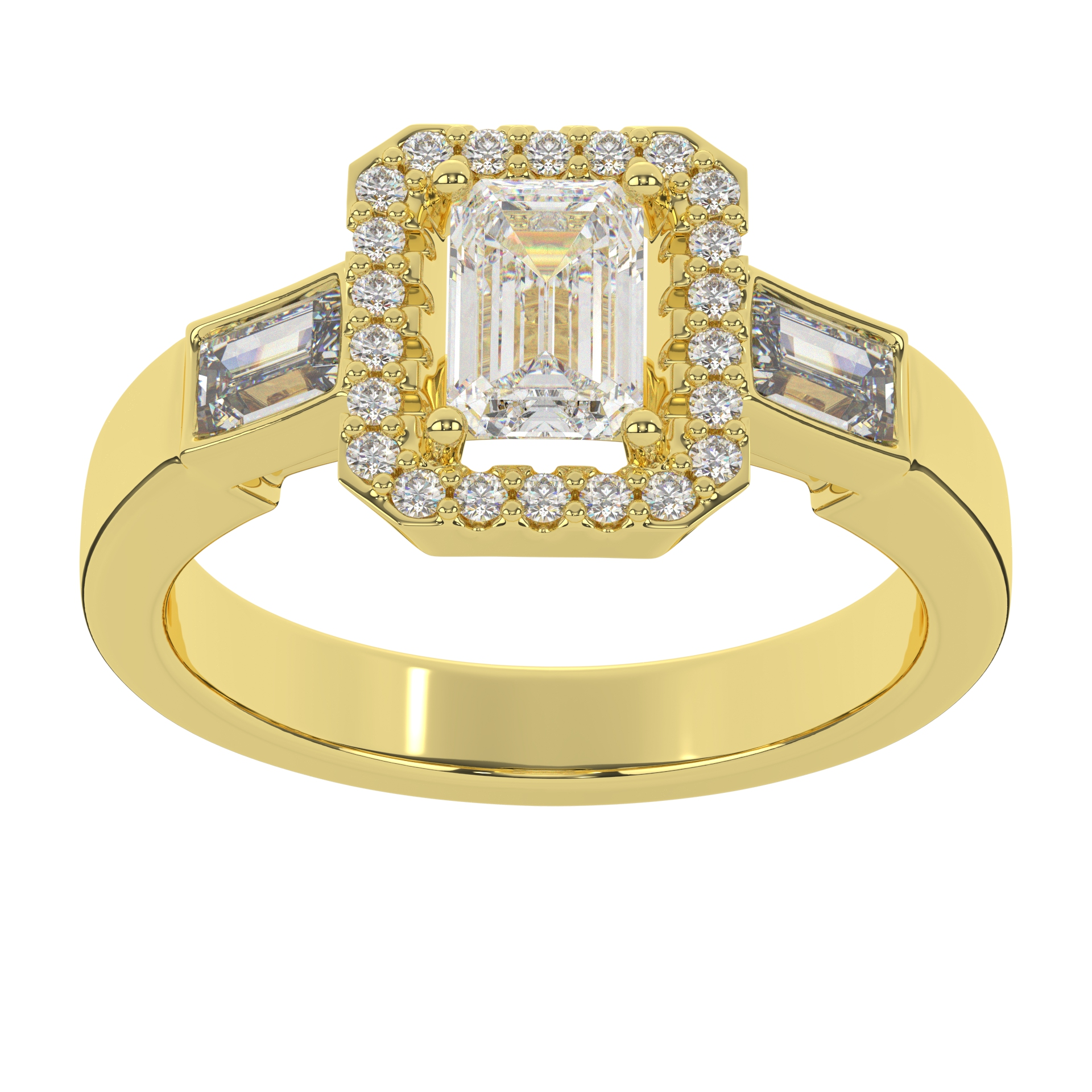 Pave Style Moissanite Halo Emerald Cut Solitaire Diamond Engagement Ring For Women